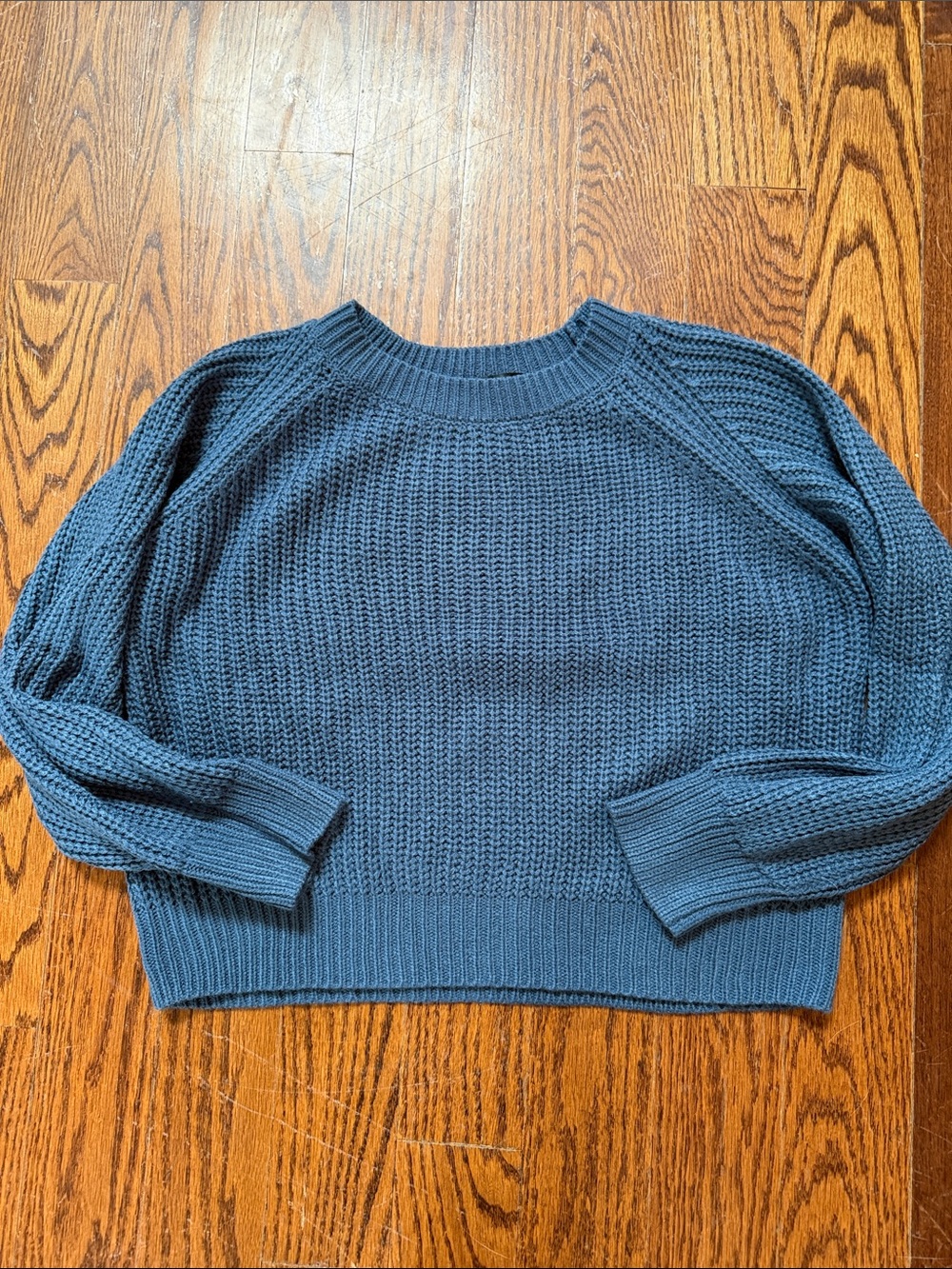 SHEIN Slate Blue shaker knit cropped  Crewneck Sweater
